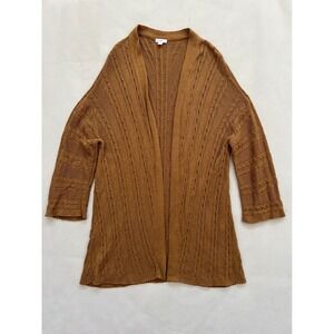 J.Jill Cable Knit Open Front Cardigan Sweater Camel Brown Size L